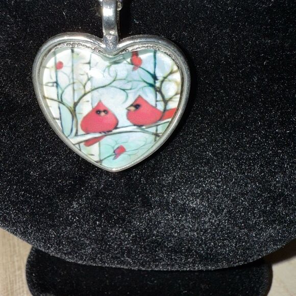 Silver and Red Heart Pendant Necklace with Sparkling Design - Picture 2 of 2